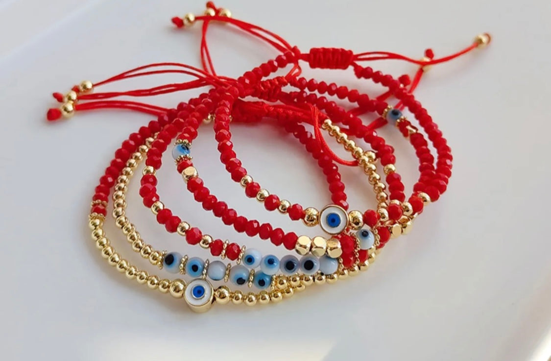 Red Evil Eye Beads Adjustable Bracelet