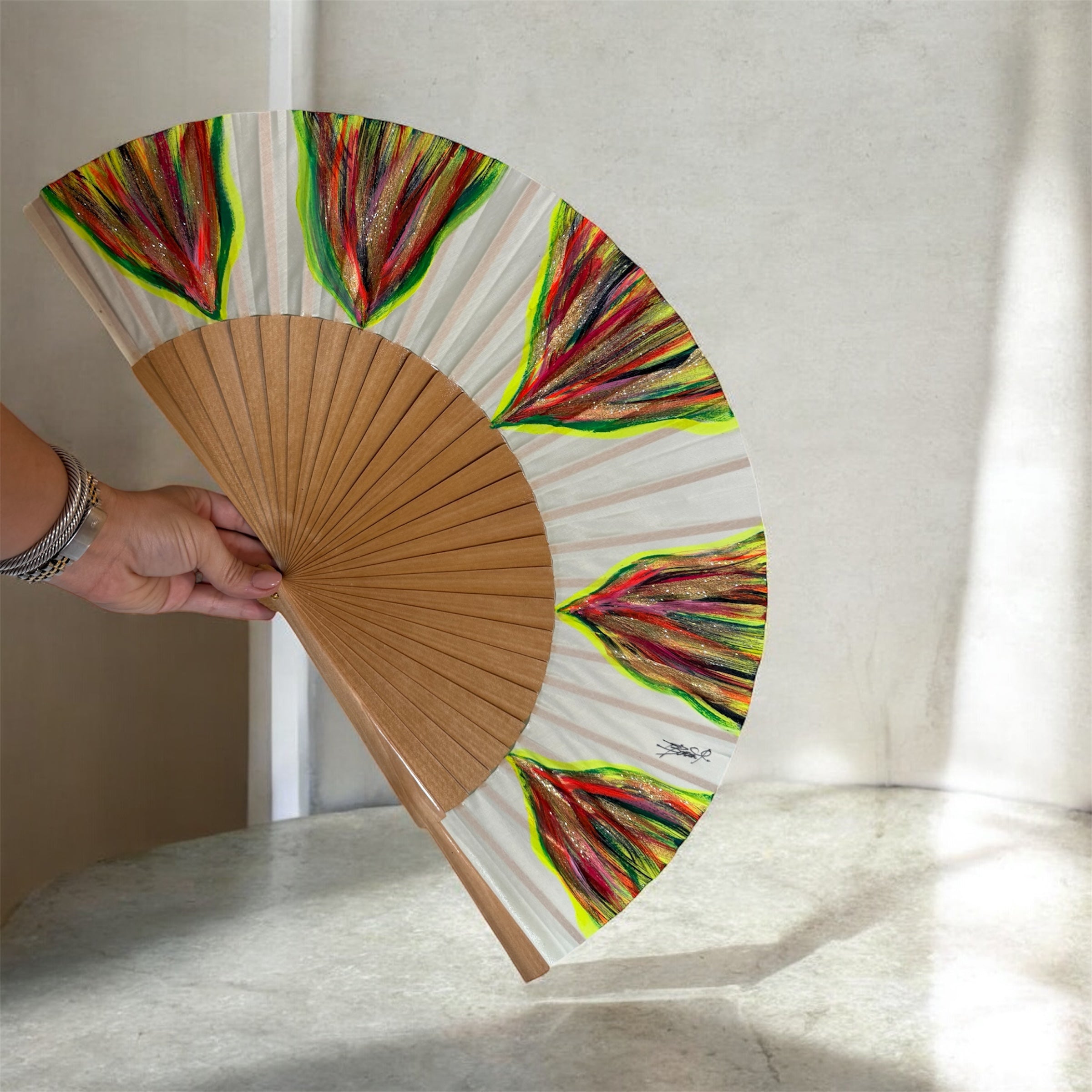 Neon Natural Feston KOLORETE Hand Painted Hand Fan