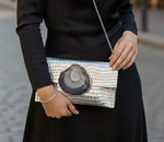Load image into Gallery viewer, One of a Kind Silver Hand Painted Crossbody Genuine Leather Bag ” H x ” W
