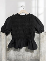 Load image into Gallery viewer, Bubble Ruffle Black Top
