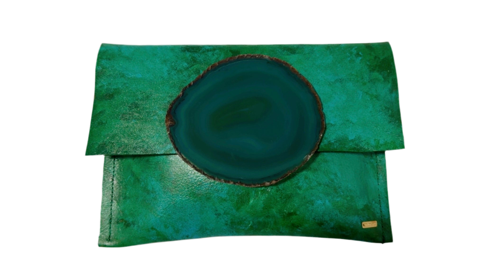 Green Turquoise KOLORETE Hand Painted clutch bag with crossbody chain.