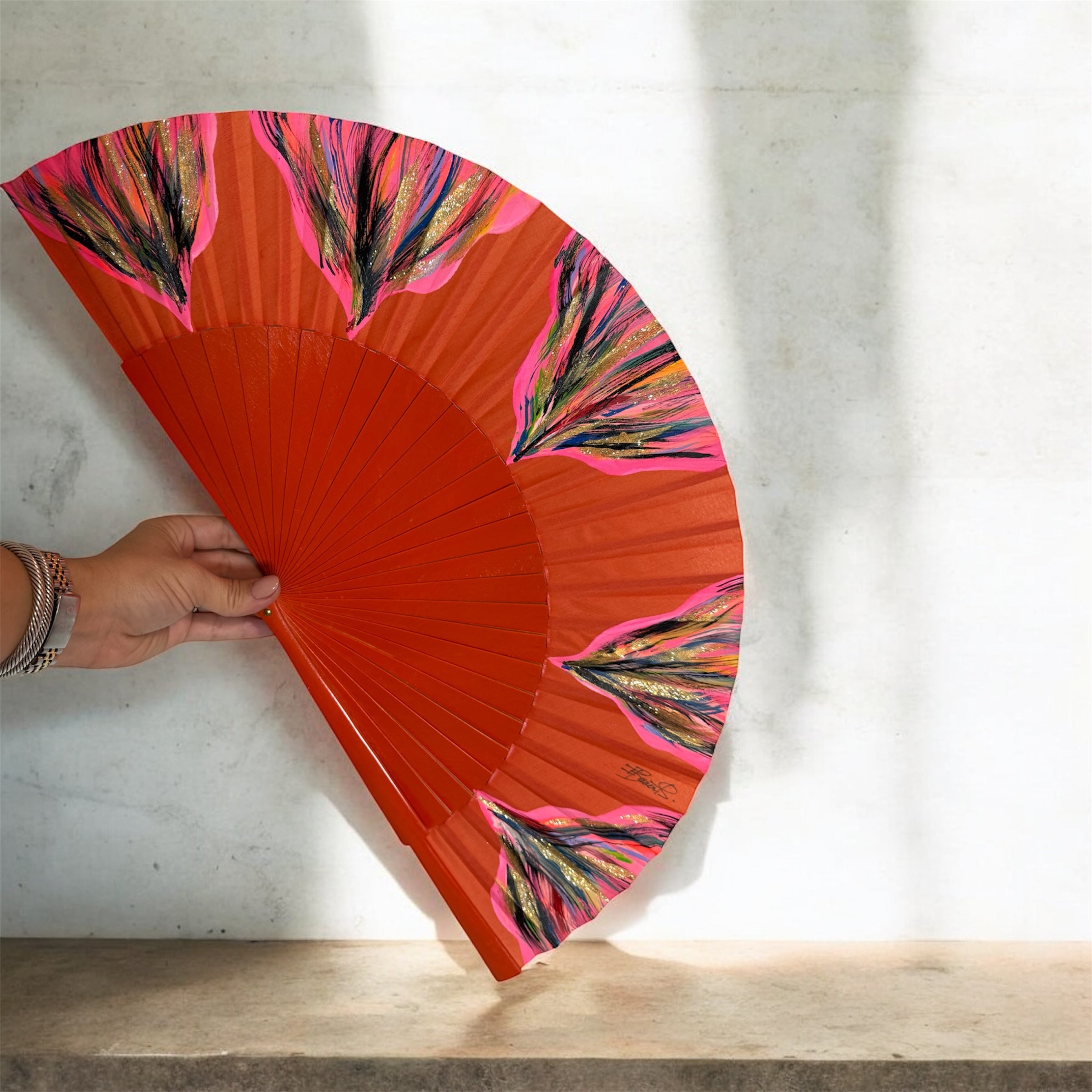 Orange Feston Hand Painted Kolorete Hand Fan