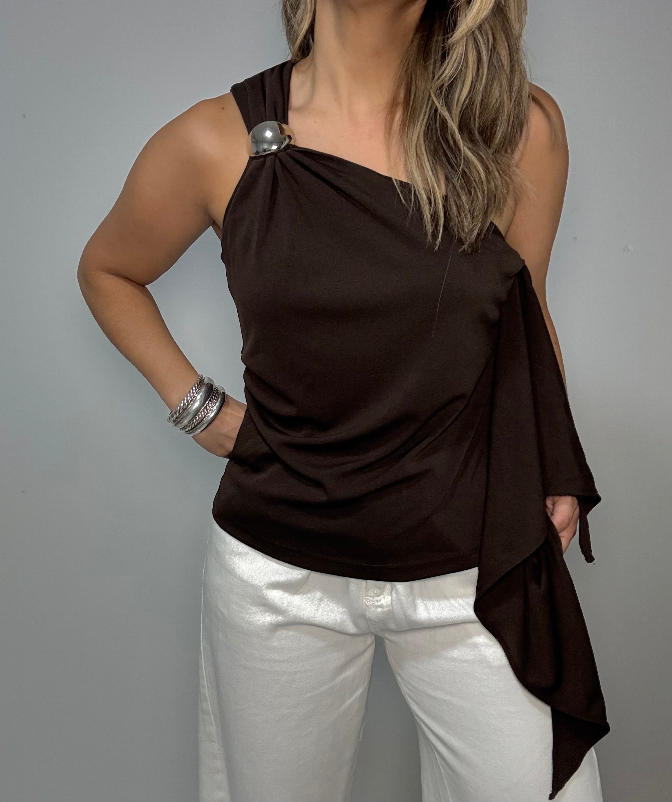Brown One-Shoulder top