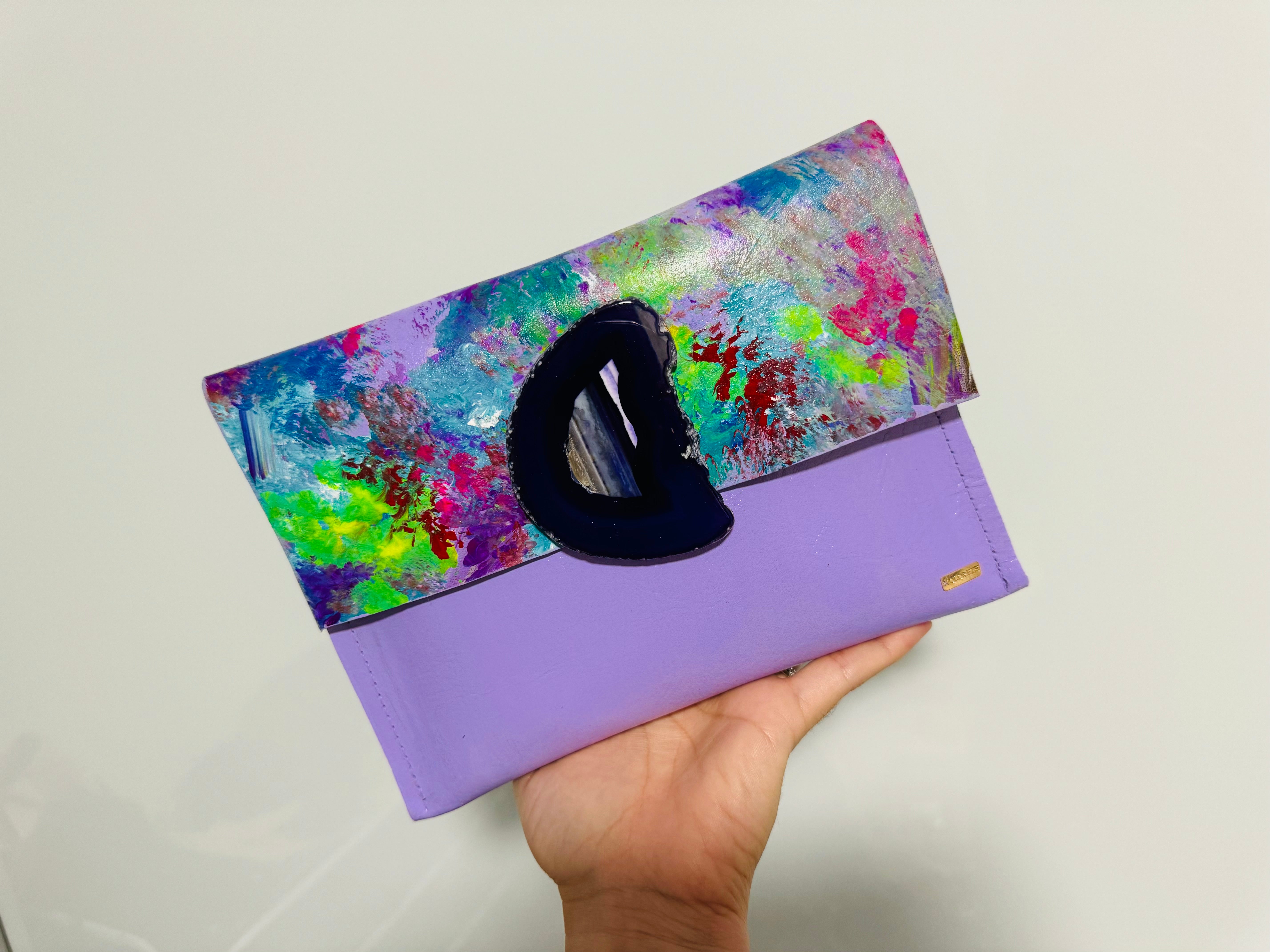 Purple Multicolor KOLORETE Hand Painted Clutch Bag