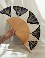 Load image into Gallery viewer, Black and Gold Feston Hand Painted Kolorete Hand Fan
