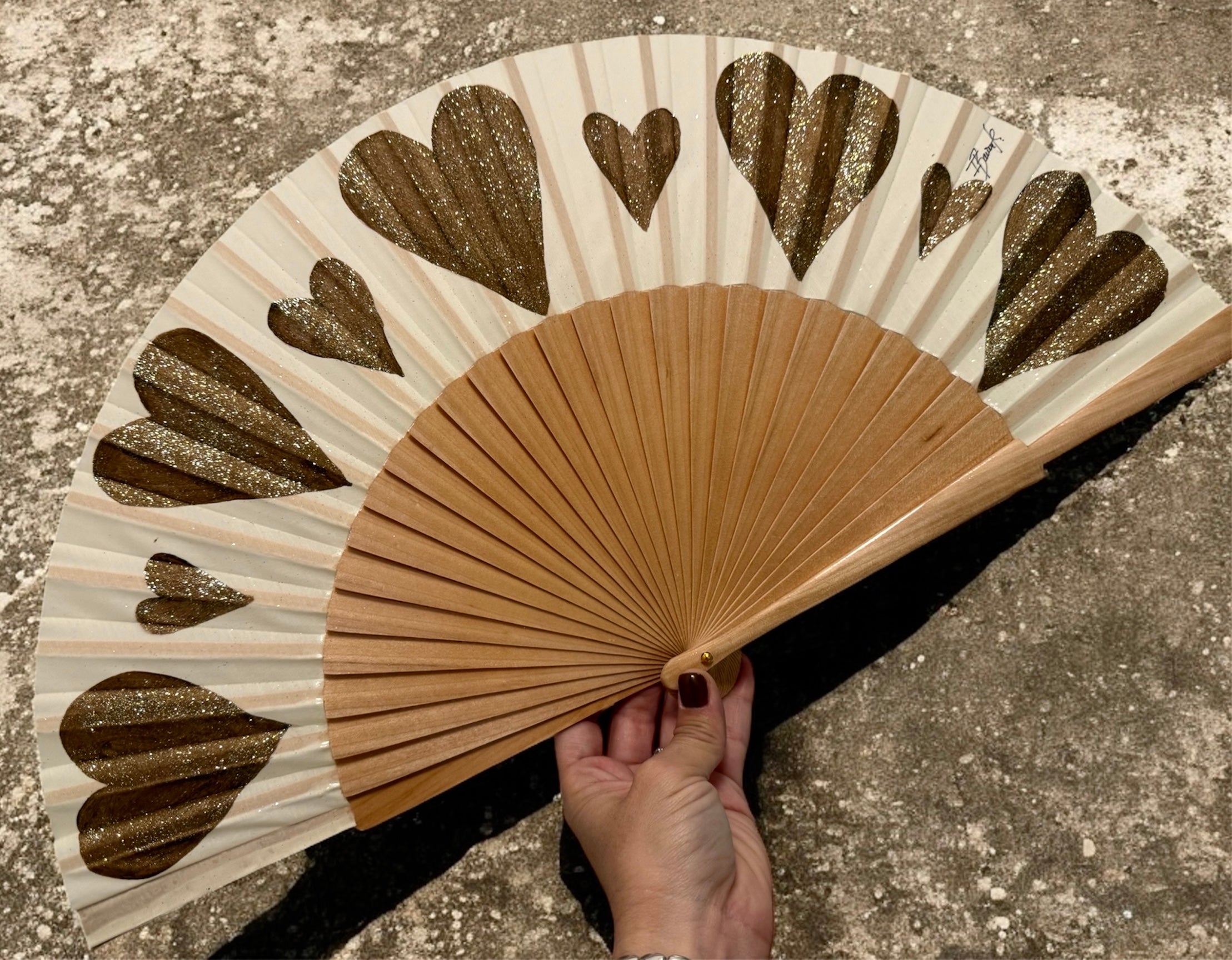 Vintage Gold Painted Kolorete Hand Fan