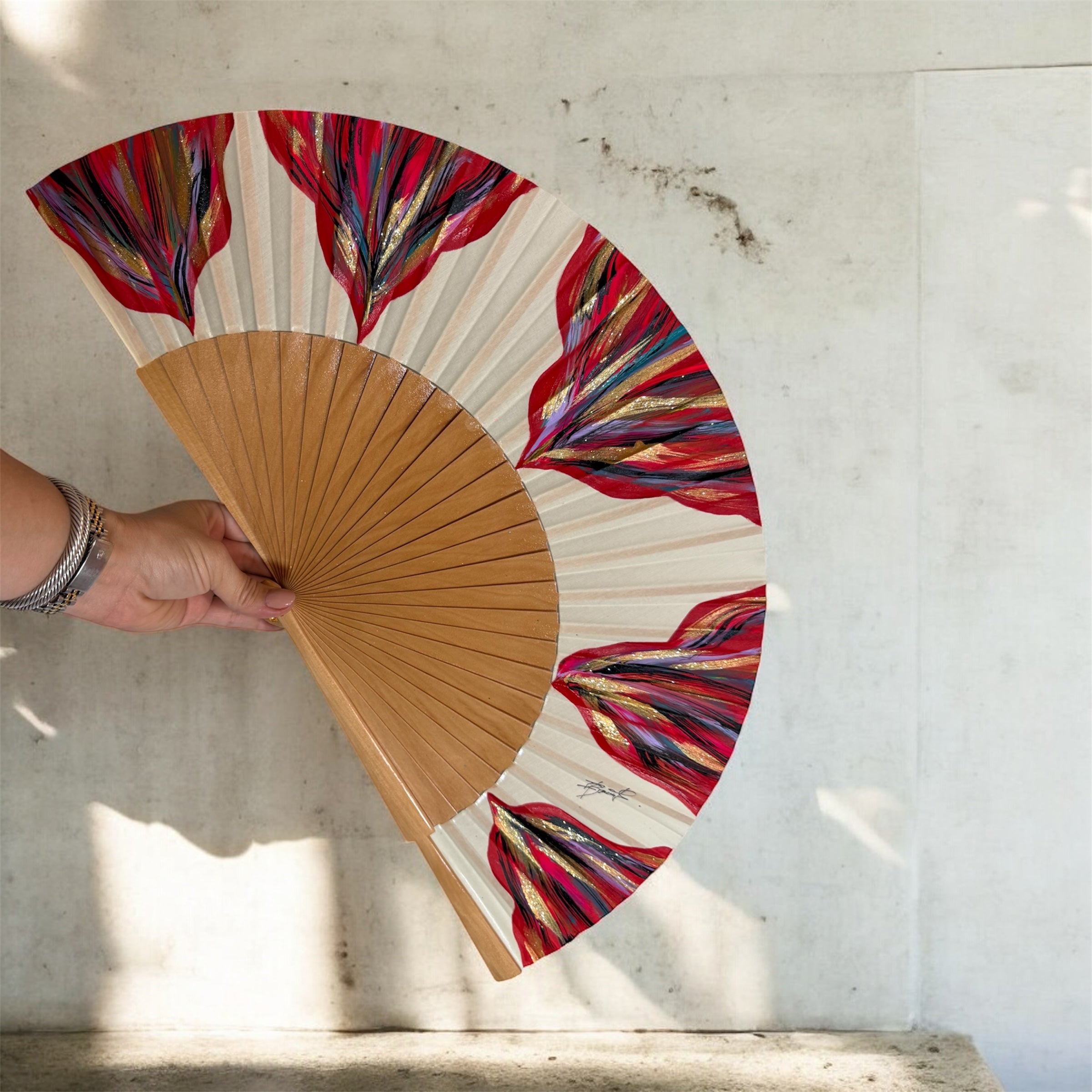 Red Feston Hand Painted Kolorete Hand Fan