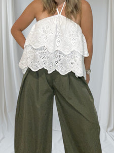 White Embroidered halter top