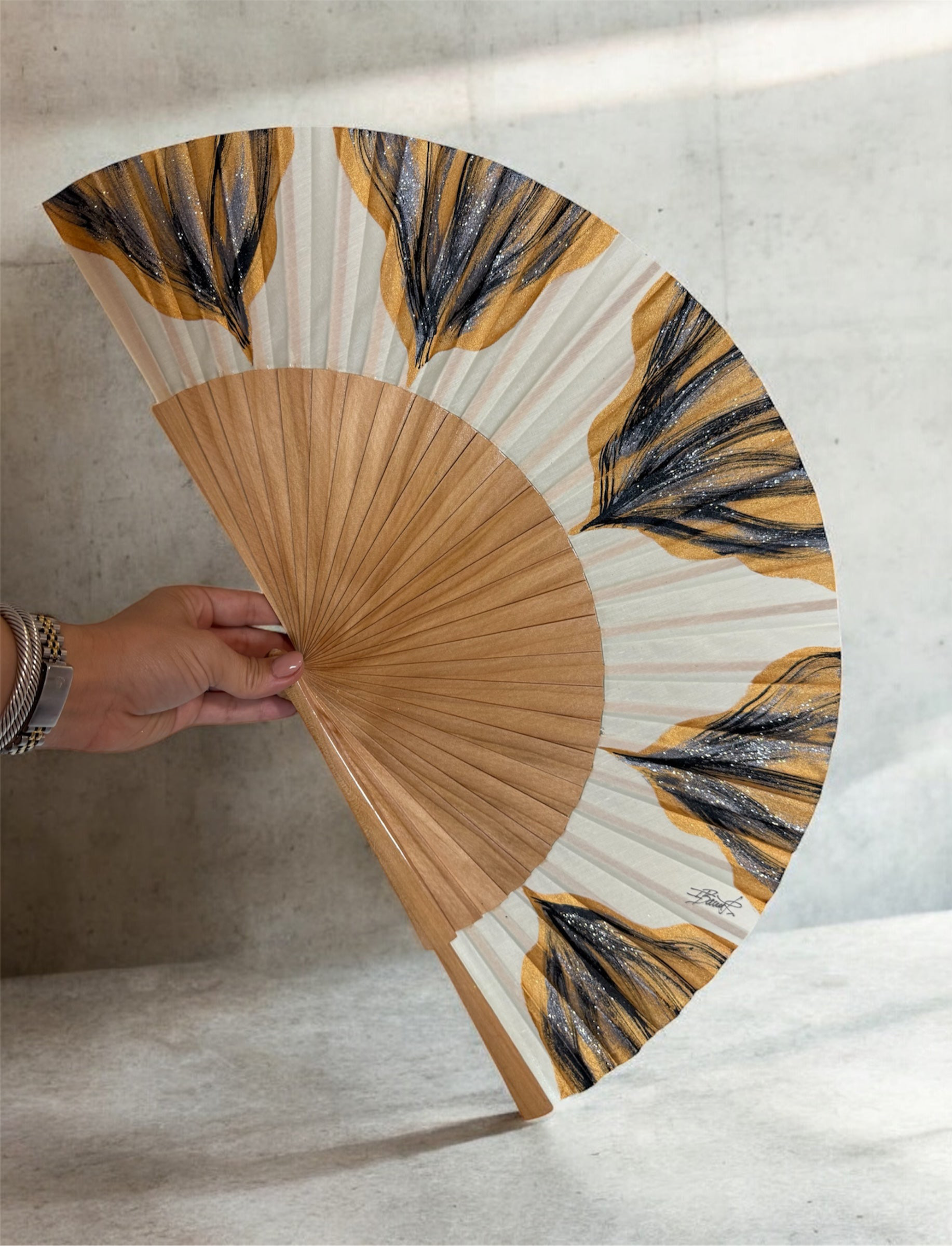 Gold Natural Feston Hand Painted Kolorete Hand Fan