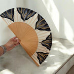 Load image into Gallery viewer, Black and Gold Feston Hand Painted Kolorete Hand Fan
