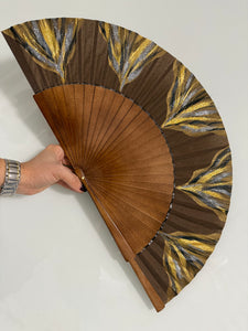 Brown KOLORETE Hand Painted Hand Fan