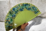 Load image into Gallery viewer, Green Multicolor KOLORETE Hand Painted Hand Fan
