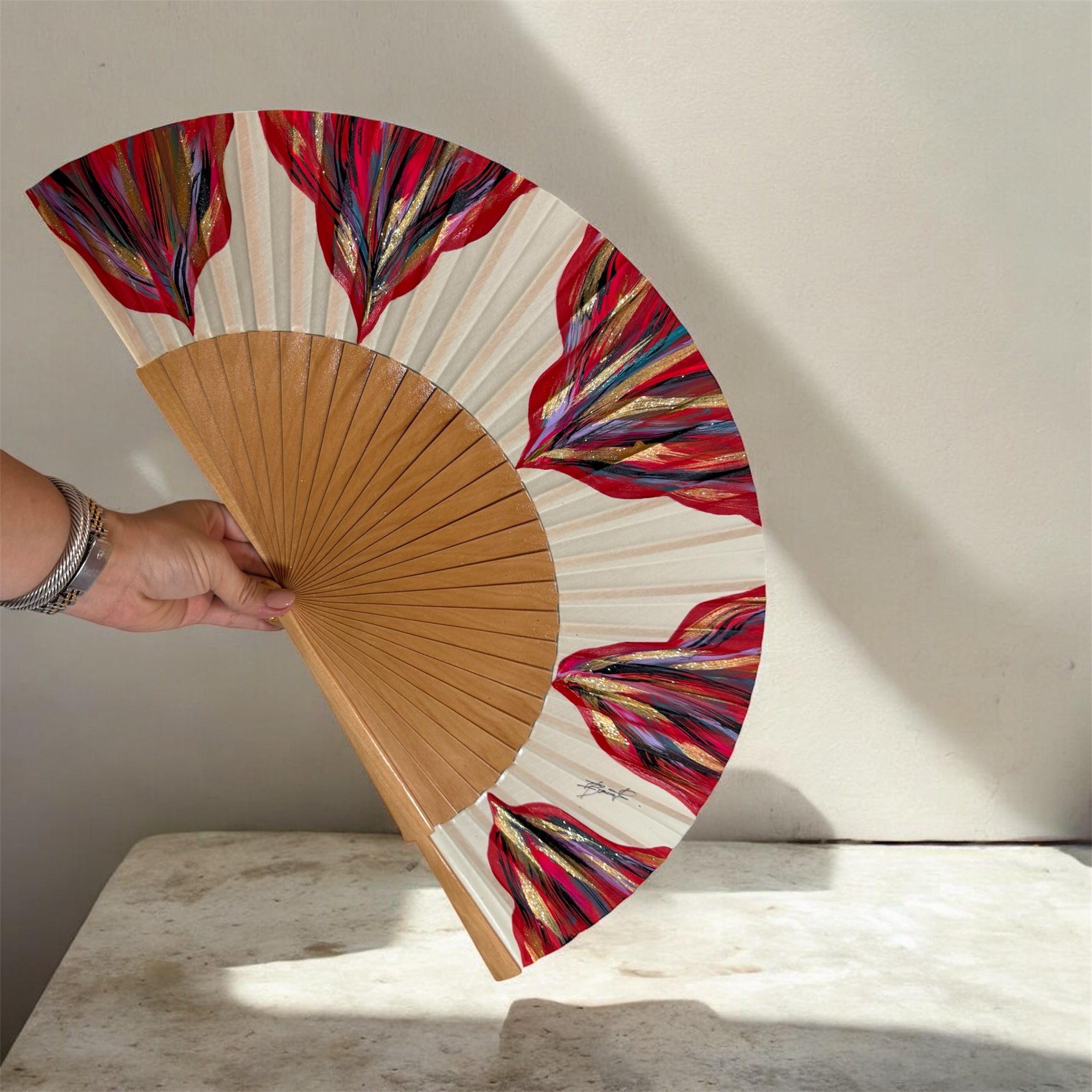 Red Feston Hand Painted Kolorete Hand Fan