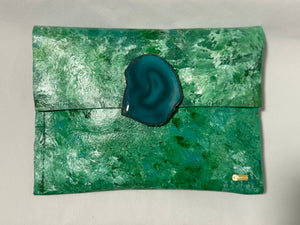 Green Blue One of a Kind KOLORETE Leather Clutch Bag With Chain