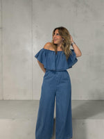 Load image into Gallery viewer, Off Shoulder Denim Jumpsuit

