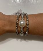 Load image into Gallery viewer, Silver Color Beads With Pearl Elastic Bracelet
