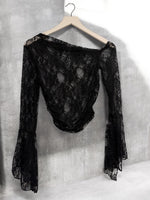 Load image into Gallery viewer, Lace Asymmetric Black Top
