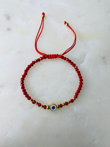 Red Evil Eye Beads Adjustable Bracelet