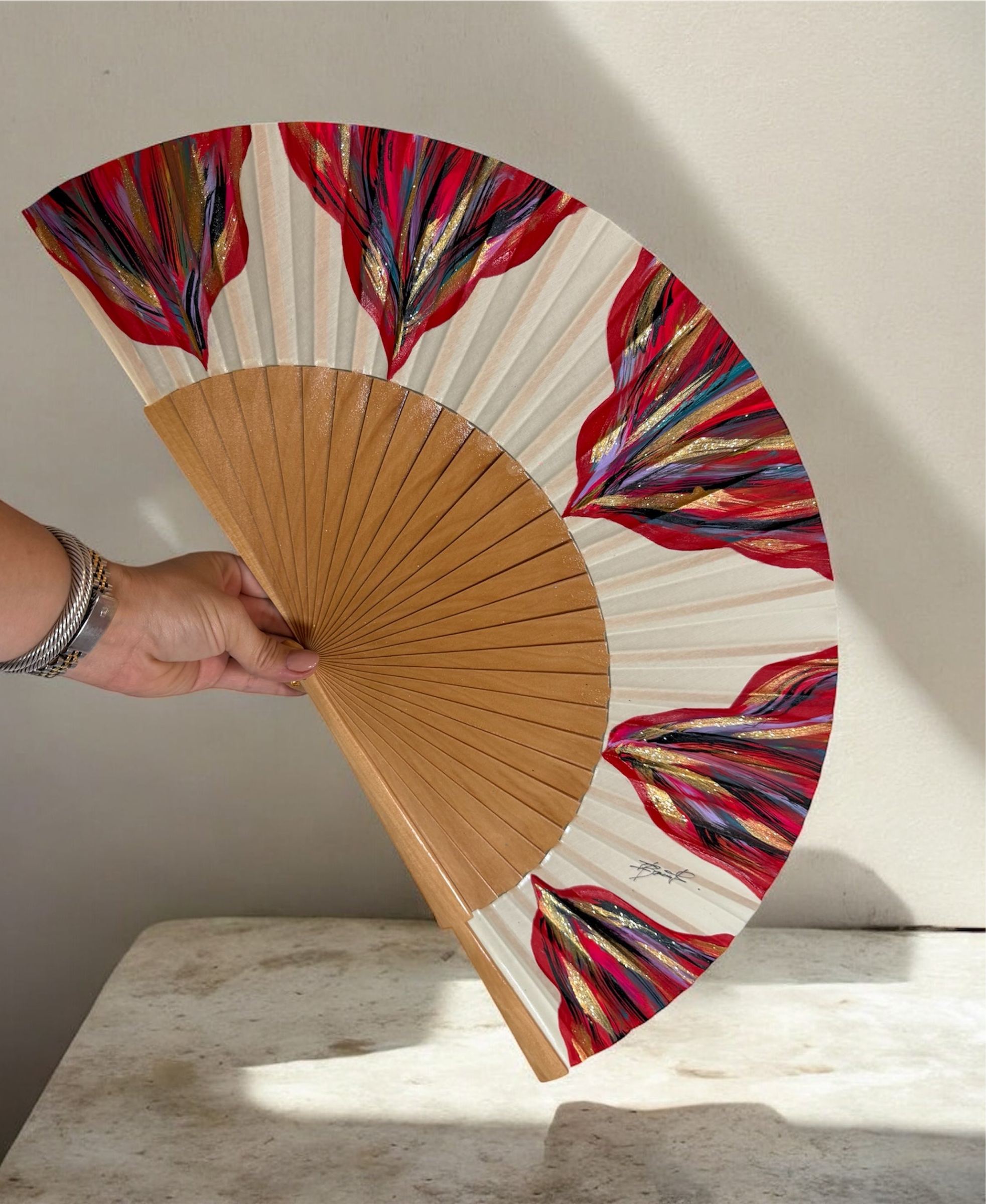 Red Feston Hand Painted Kolorete Hand Fan