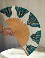 Load image into Gallery viewer, Green Natural Feston KOLORETE Hand Painted Hand Fan
