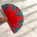 Load image into Gallery viewer, Red Blue Feston Hand Painted Kolorete Hand Fan
