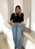 Load image into Gallery viewer, Black Knit Top With Shoulder Pads
