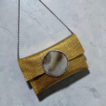 Load image into Gallery viewer, One of a Kind Gold KOLORETE Hand Painted Genuine Leather Clutch Bag ” H x ” W
