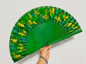 Green Wood Hand Painted Medium Kolorete Hand Fan