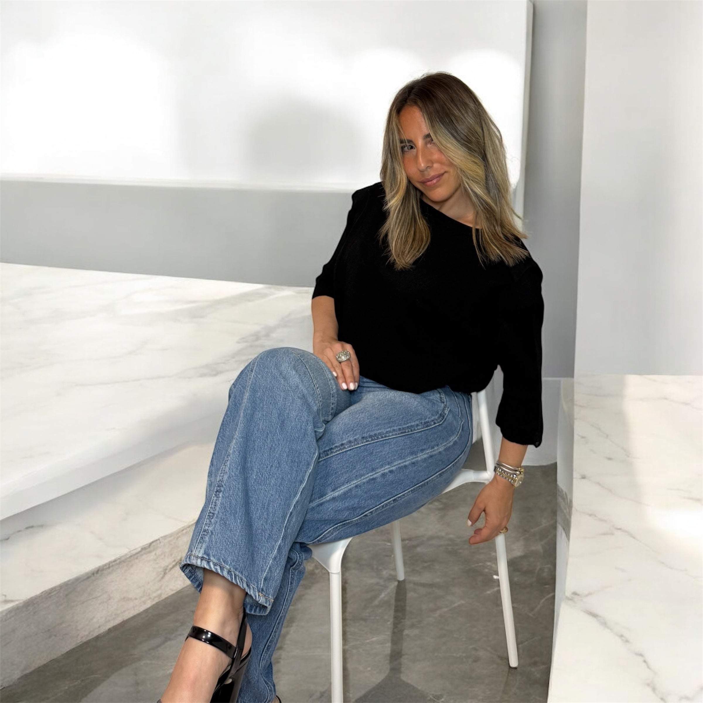 Black Knit Top With Shoulder Pads