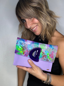 Purple Multicolor KOLORETE Hand Painted Clutch Bag