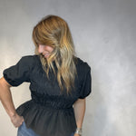 Load image into Gallery viewer, Bubble Ruffle Black Top
