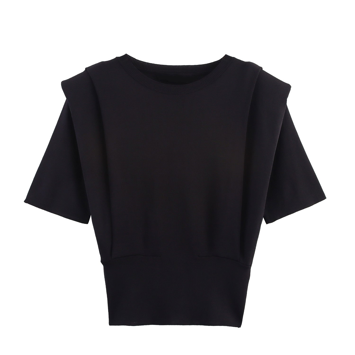 Black Knit Top With Shoulder Pads