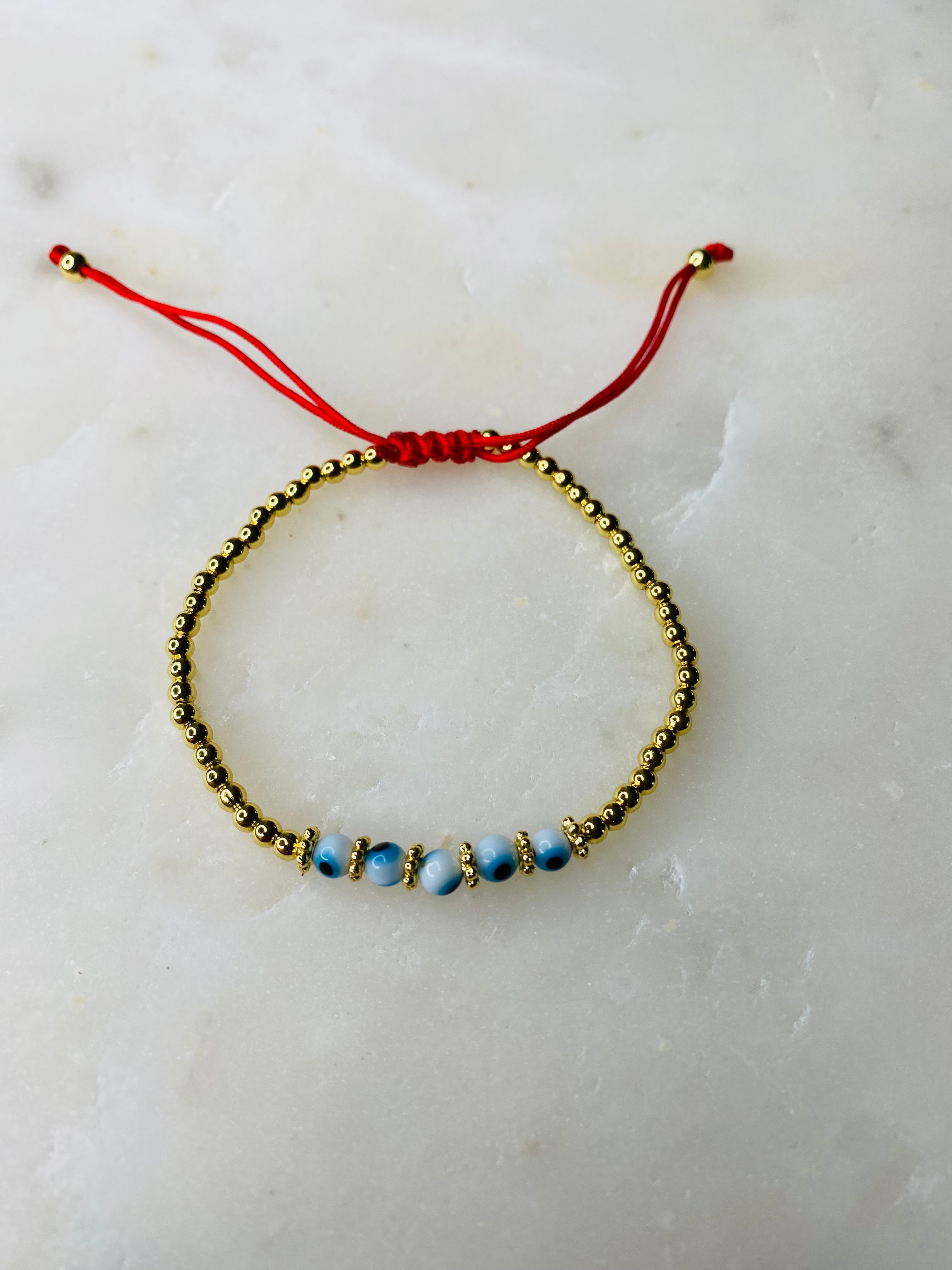 Red Evil Eye Beads Adjustable Bracelet