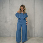Load image into Gallery viewer, Off Shoulder Denim Jumpsuit
