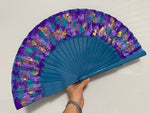 Load image into Gallery viewer, Blue Hand Painted Kolorete Medium Hand Fan
