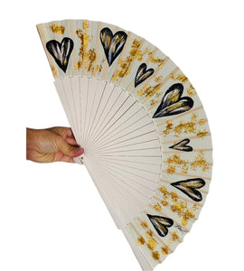 Black Hearts KOLORETE Hand Painted Hand Fan