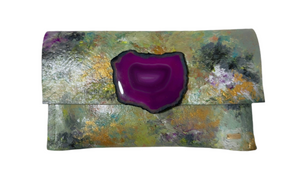 Multicolor KOLORETE Hand Painted Leather Clutch Bag with crossbody chain