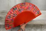 Load image into Gallery viewer, Orange Multicolor KOLORETE Hand Fan Hand Painted
