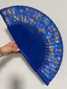 Blue KOLORETE Hand Painted Hand Fan