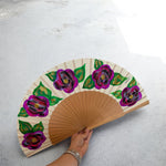 Load image into Gallery viewer, Purple Flower Hand Painted KOLORETE Hand Fan
