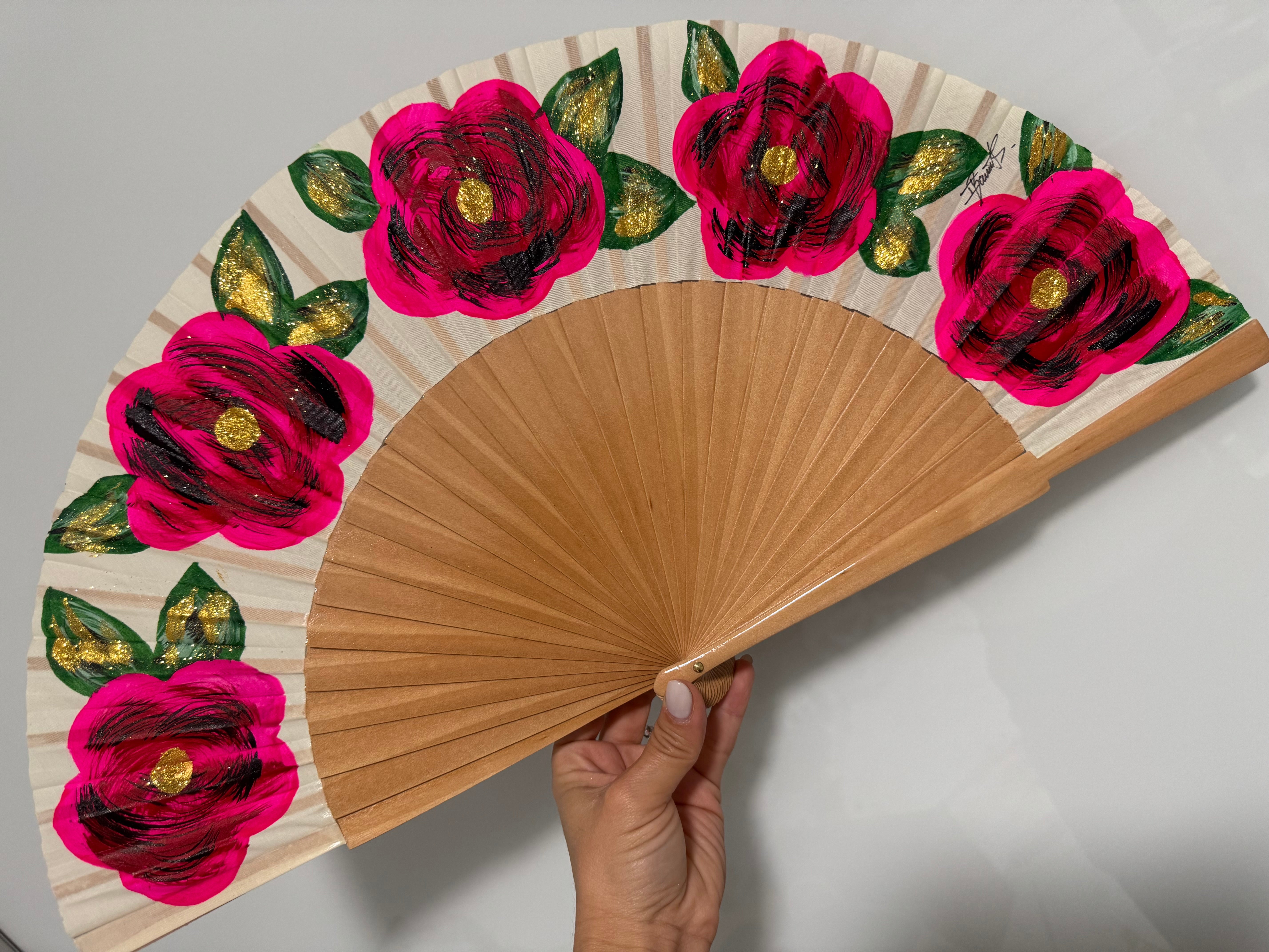 Neon Fushia Hand Painted Kolorete Medium Hand Fan