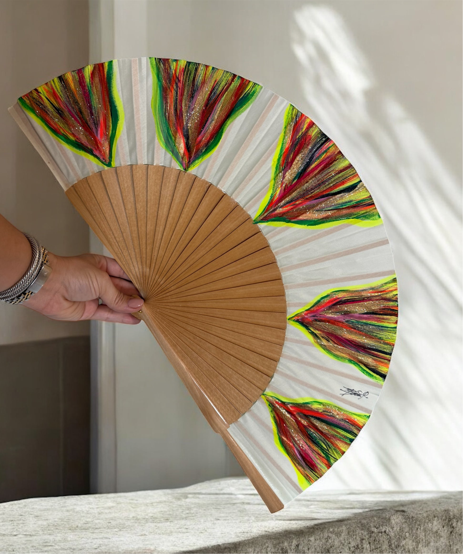 Neon Natural Feston KOLORETE Hand Painted Hand Fan