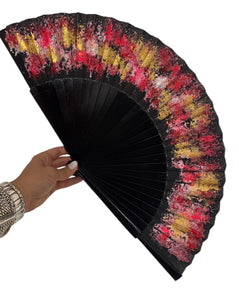 Black Hand Painted Kolorete Hand Fan