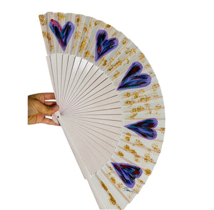 Gold Purple Hearts KOLORETE Hand Fans