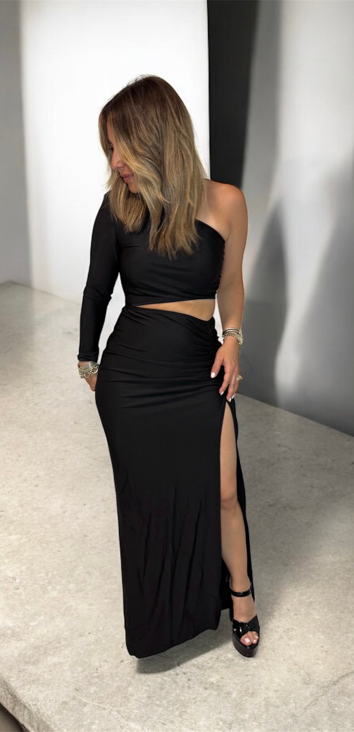 One Shoulder Black Dress