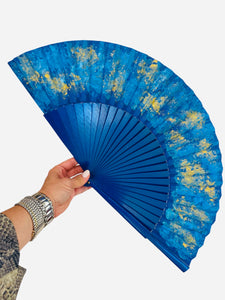 Royal Blue Kolorete Hand Painted Hand Fan