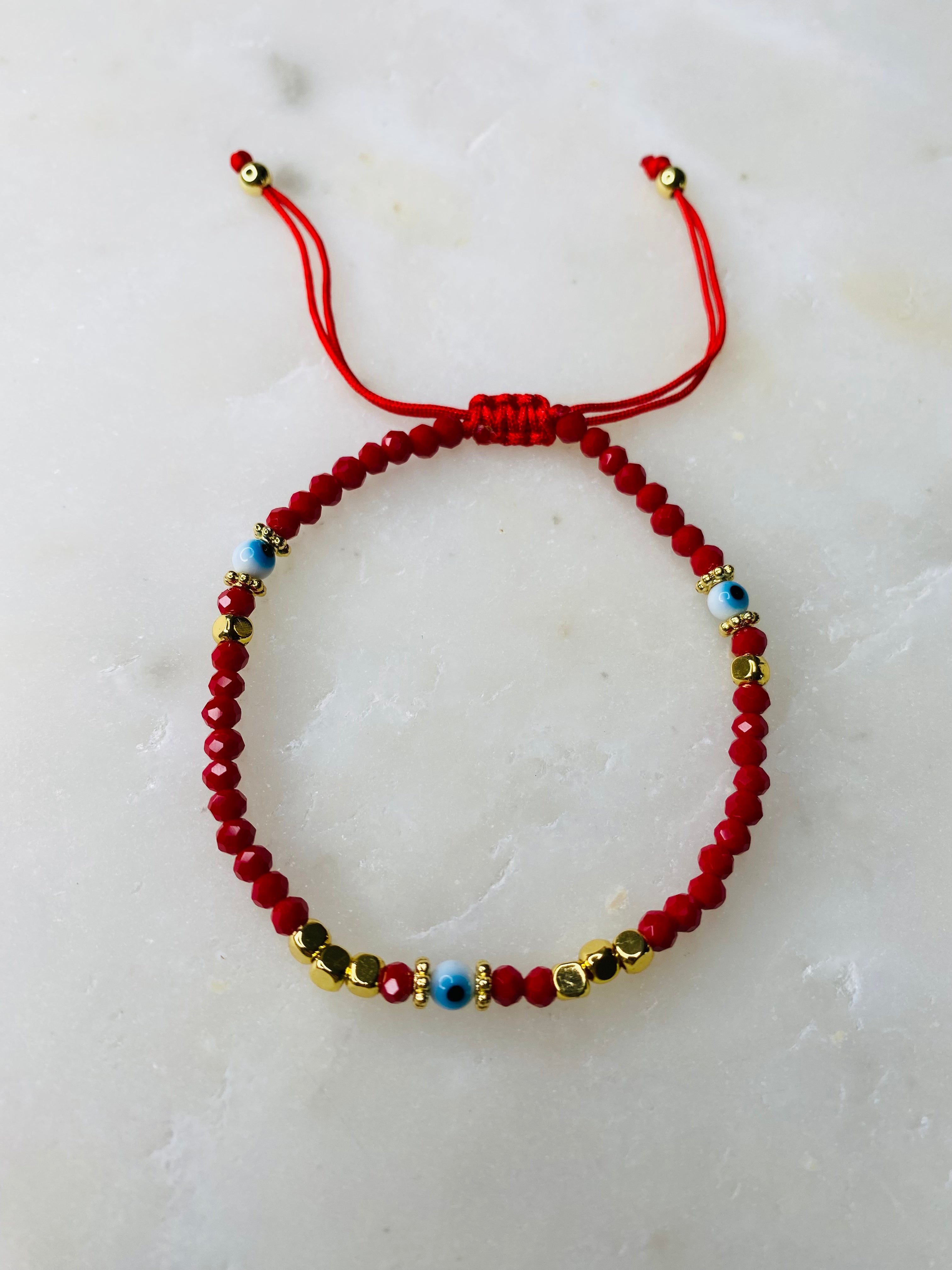 Red Evil Eye Beads Adjustable Bracelet