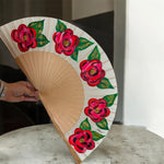 Load image into Gallery viewer, Red Flowers KOLORETE Hand Painted Hand Fan

