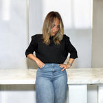 Load image into Gallery viewer, Black Knit Top With Shoulder Pads
