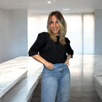 Load image into Gallery viewer, Black Knit Top With Shoulder Pads
